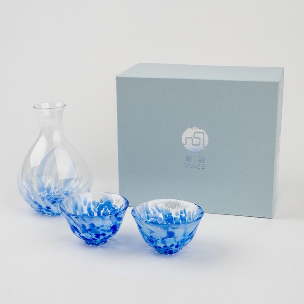 Image of Tsugaru Vidro Handmade Serenity Blue Sake Set 2