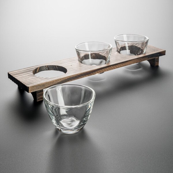 Image of 3 Piece Handmade Sake Glass Set with Wooden Base 1
