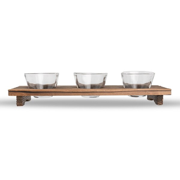 Image of 3 Piece Handmade Sake Glass Set with Wooden Base 2