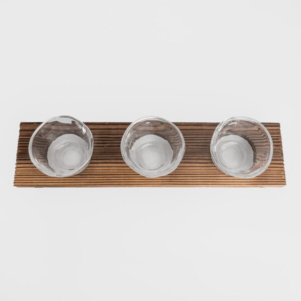 Image of 3 Piece Handmade Sake Glass Set with Wooden Base 3