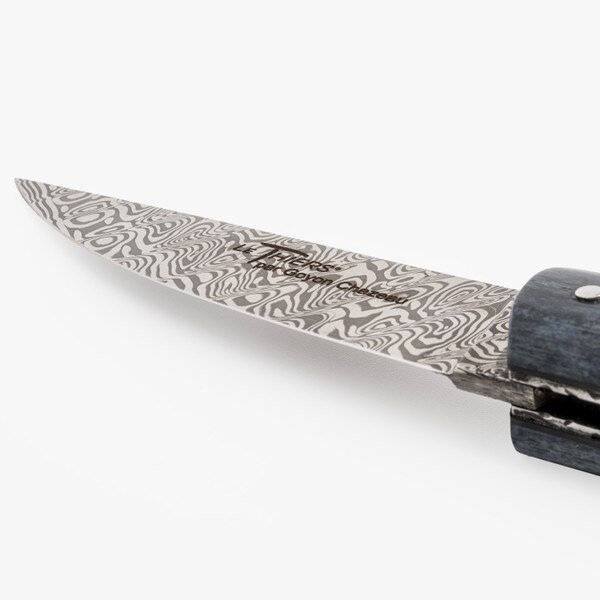 Image of Le Thiers Pirou Folding Knife Gray Bone Damascus Rose Blade 4