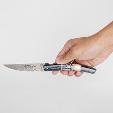 Le Thiers Pirou Gray Bone Damascus Rose Blade Folding Knife hover-image