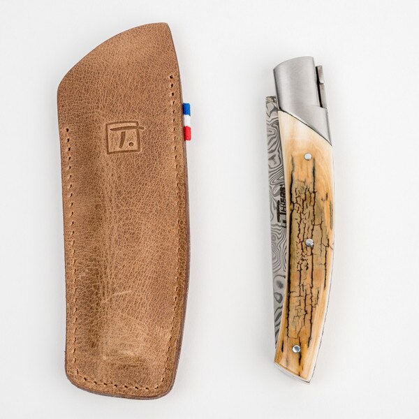 Image of Le Thiers Pirou Blue Mammoth Crust Handle Folding Knife 2