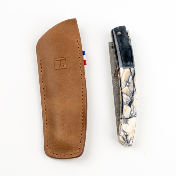 Image of Le Thiers Pirou Bone And Mammoth Pulp Damascus Folding Knife 2