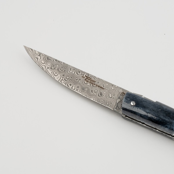 Image of Le Thiers Pirou Bone And Mammoth Pulp Damascus Folding Knife 4