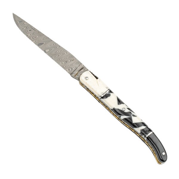 Image of Laguiole Black and White Damasus Blade Folding Knife 8.5" 1