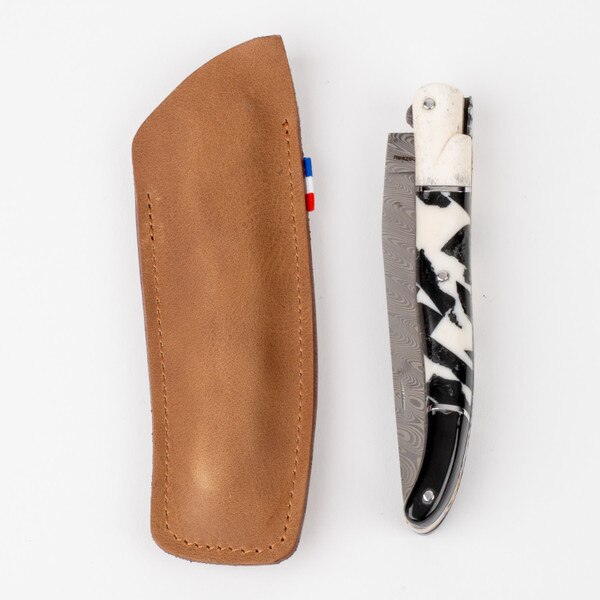 Image of Laguiole Black and White Damasus Blade Folding Knife 8.5" 2