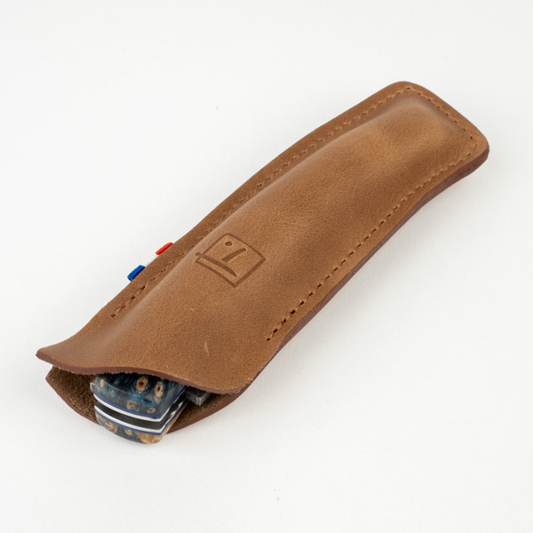 Image of Le Thiers Pirou Poplar Burl and Fossilized Coral Damascus Blade Folding Knife 8.5" 5