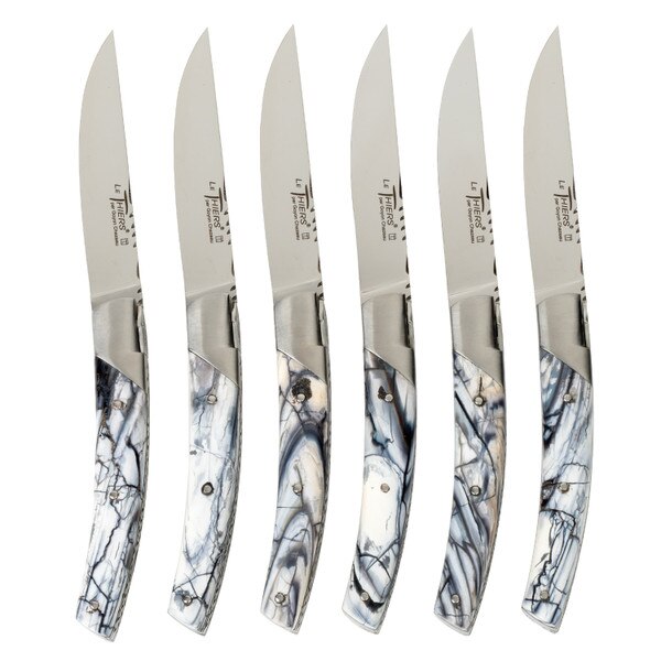 Image of Le Thiers Pirou Prestige Steak Knives w/ Mix Mammoth Pulp Handle (Set of 6) 1