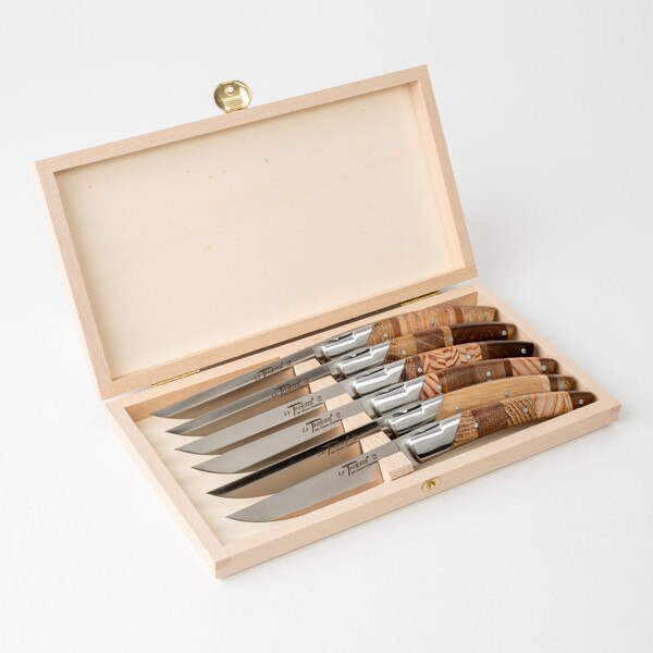 Image of Le Thiers Pirou Avantage Steak Knives w/ Mix Recycled Woods Handle (Set of 6) 2