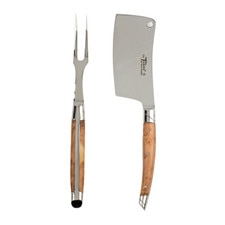 Le Thiers Prestige Cheese Cleaver and Fork Set w/ Juniper Wood Handle