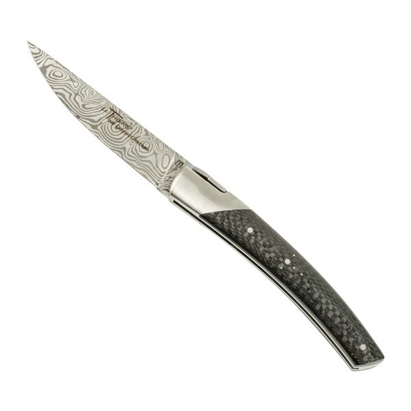 Image of Le Thiers Pirou Carbon Fiber Handle Damascus Blade Folding Knife 8.5" 1