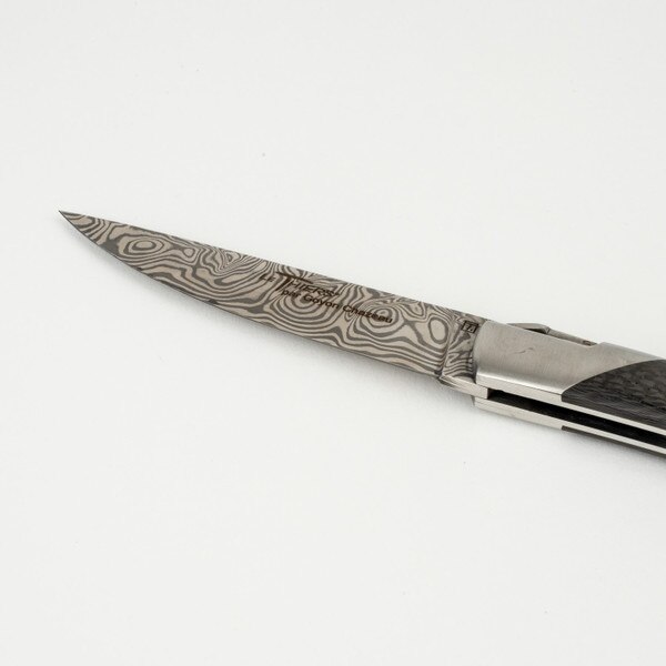 Image of Le Thiers Pirou Carbon Fiber Handle Damascus Blade Folding Knife 8.5" 4