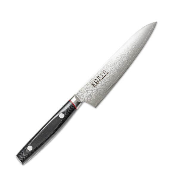 Image of Korin Nickel Damascus Petty with Black Micarta Handle 5.9" 1
