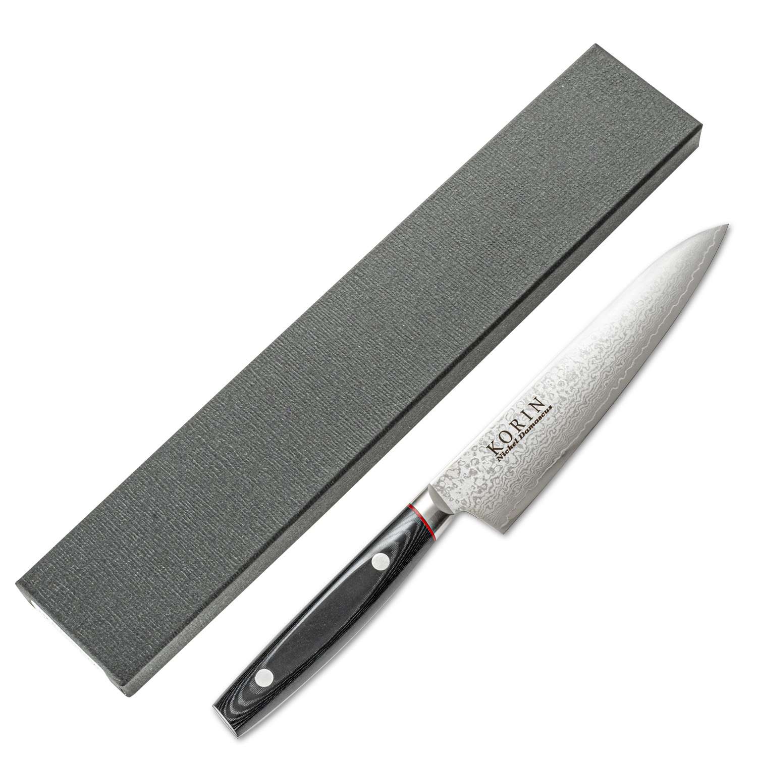 korin Korin Nickel Damascus Petty with Black Micarta Handle 5.9