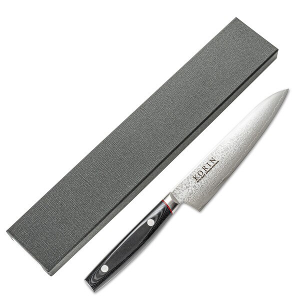 Image of Korin Nickel Damascus Petty with Black Micarta Handle 5.9" 2
