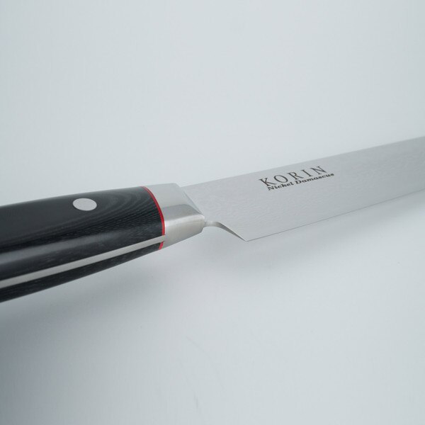Image of Korin Nickel Damascus Petty with Black Micarta Handle 5.9" 4