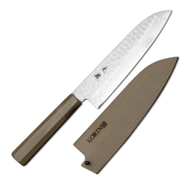 Image of Korin Hammered Damascus Wa-Santoku with Saya 7" 1