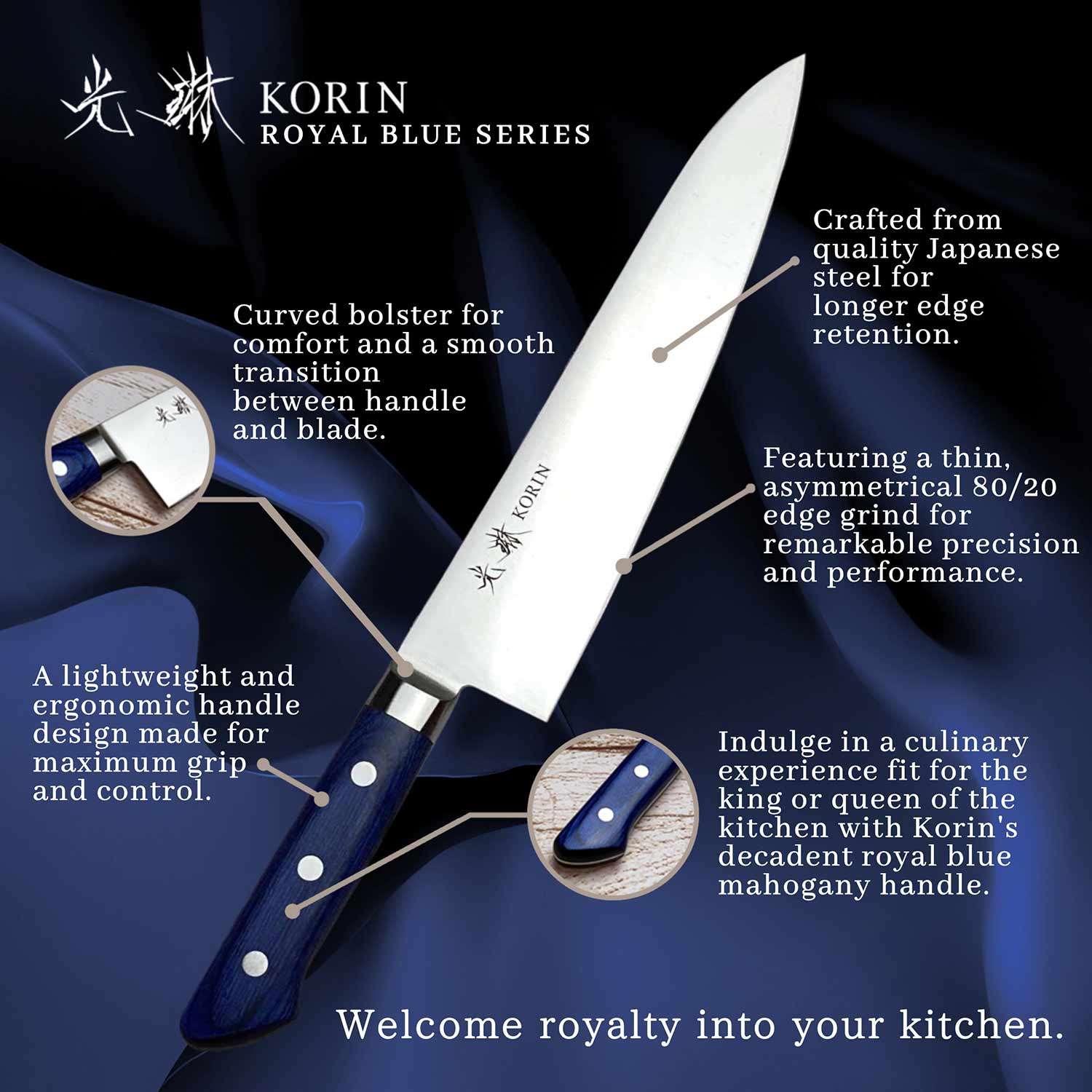 Korin Mahogany Royal Blue Inox Gyuto 8.2