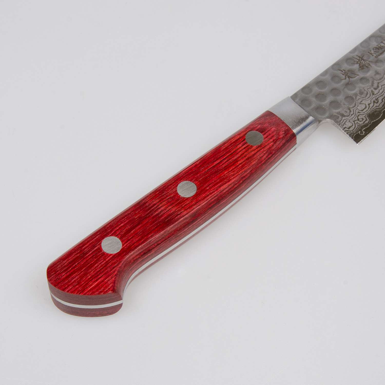 Korin Tsuchime Hammered Damascus Petty with Burgundy Red Handle