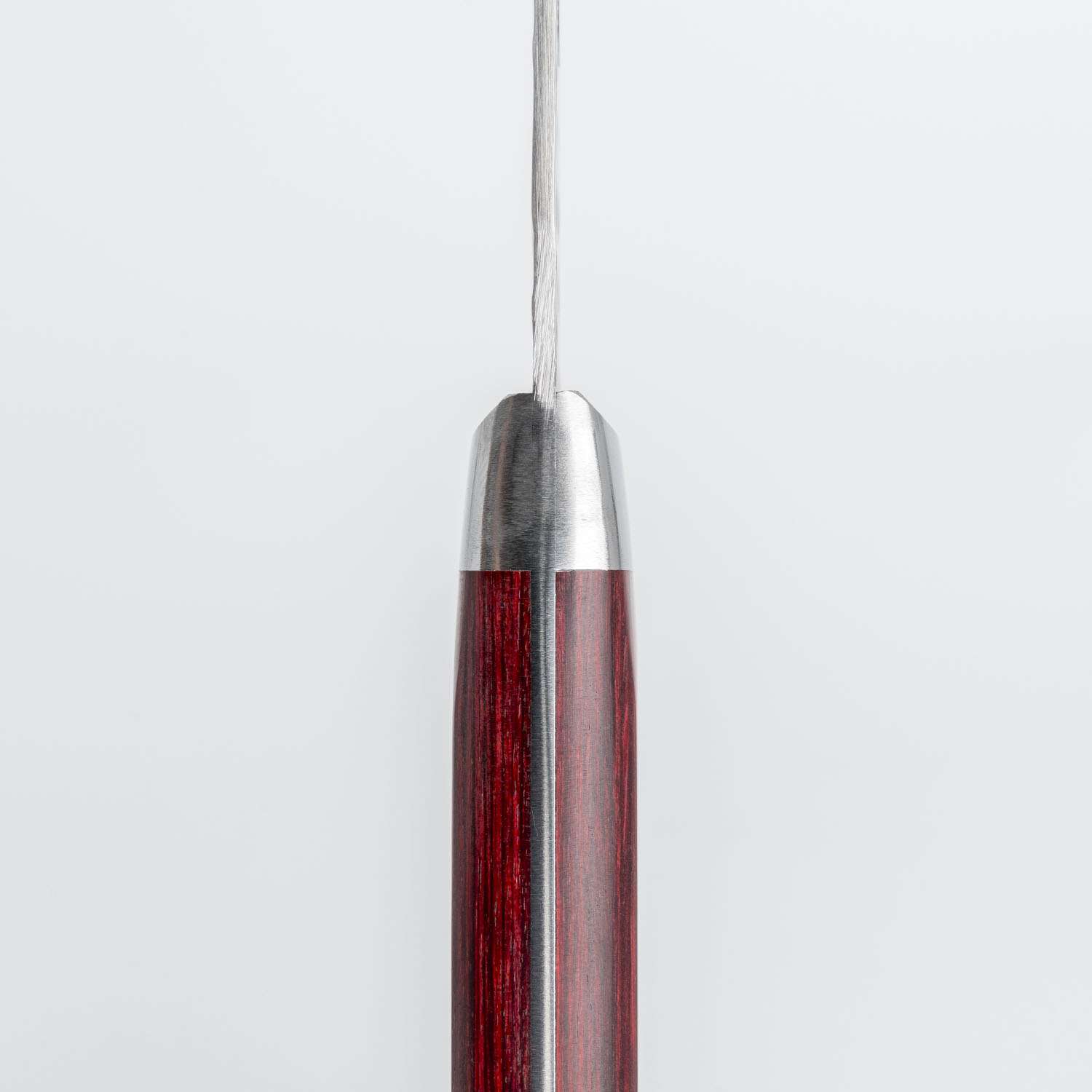 Korin Tsuchime Hammered Damascus Sujihiki with Burgundy Red Handle