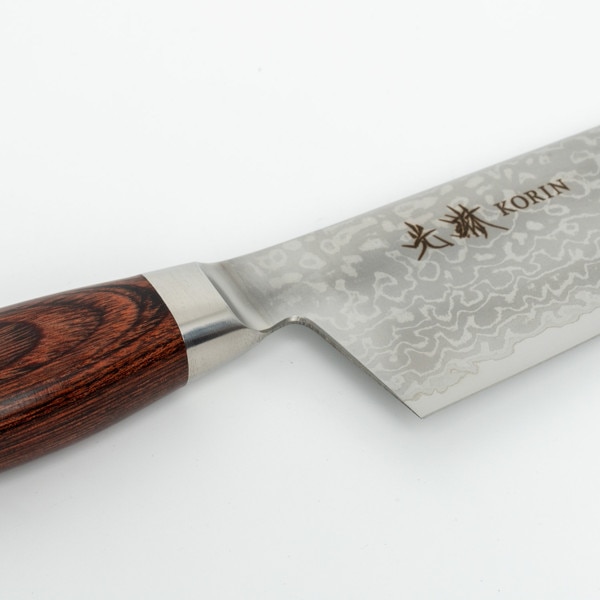 Image of Korin VG10 Damascus with Brown Mahogany Handle Bunka 7" (180 mm) 3