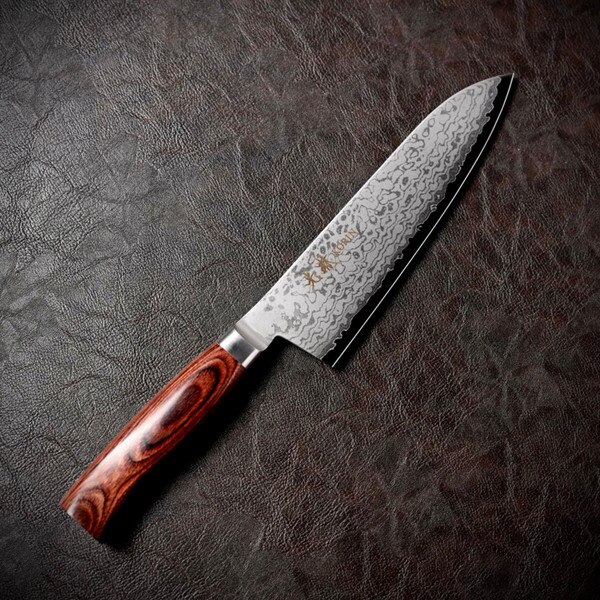 Image of Korin VG10 Damascus with Brown Mahogany Handle Santoku 7" (180 mm) 1