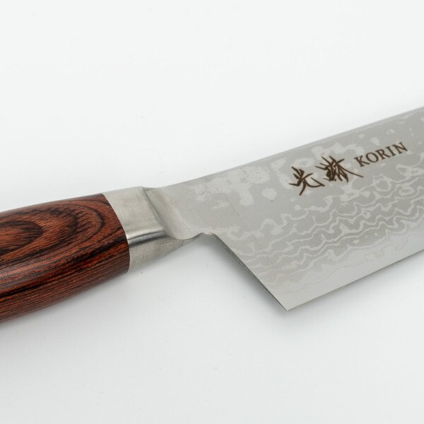 Image of Korin VG10 Damascus with Brown Mahogany Handle Santoku 7" (180 mm) 3