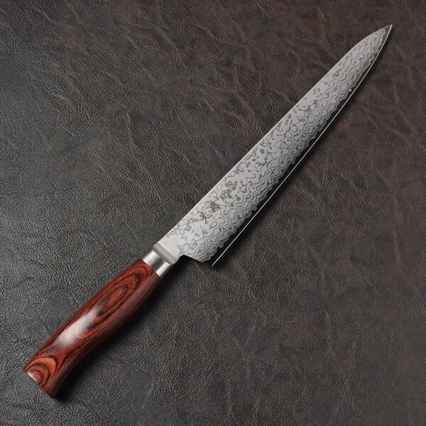 Image of Korin VG10 Damascus with Brown Mahogany Handle Sujihiki 9.4" (240 mm) 1
