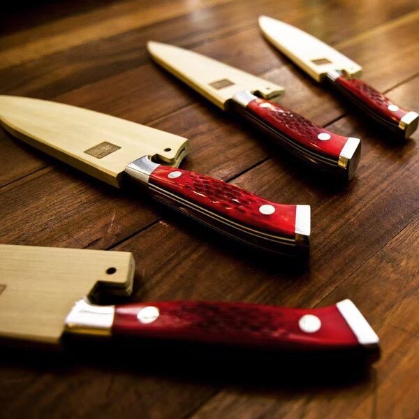 Image of Nenohi Nenox Red Bone Handle Yo-Deba 6.4" (16.5cm) 6