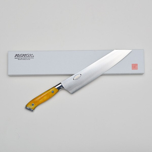 Image of Nenohi Nenox Yellow Handle Wide Kiritsuke 3