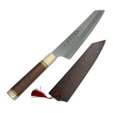 Suisin Hayate Kengata Gyuto 255mm w/Lacquered Saya by Mr. Doi w/Brown Handle, Gold Ring