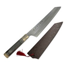 Suisin Hayate Kengata Gyuto 255mm w/Lacquered Saya by Mr. Doi w/ Grayish Brown Handle