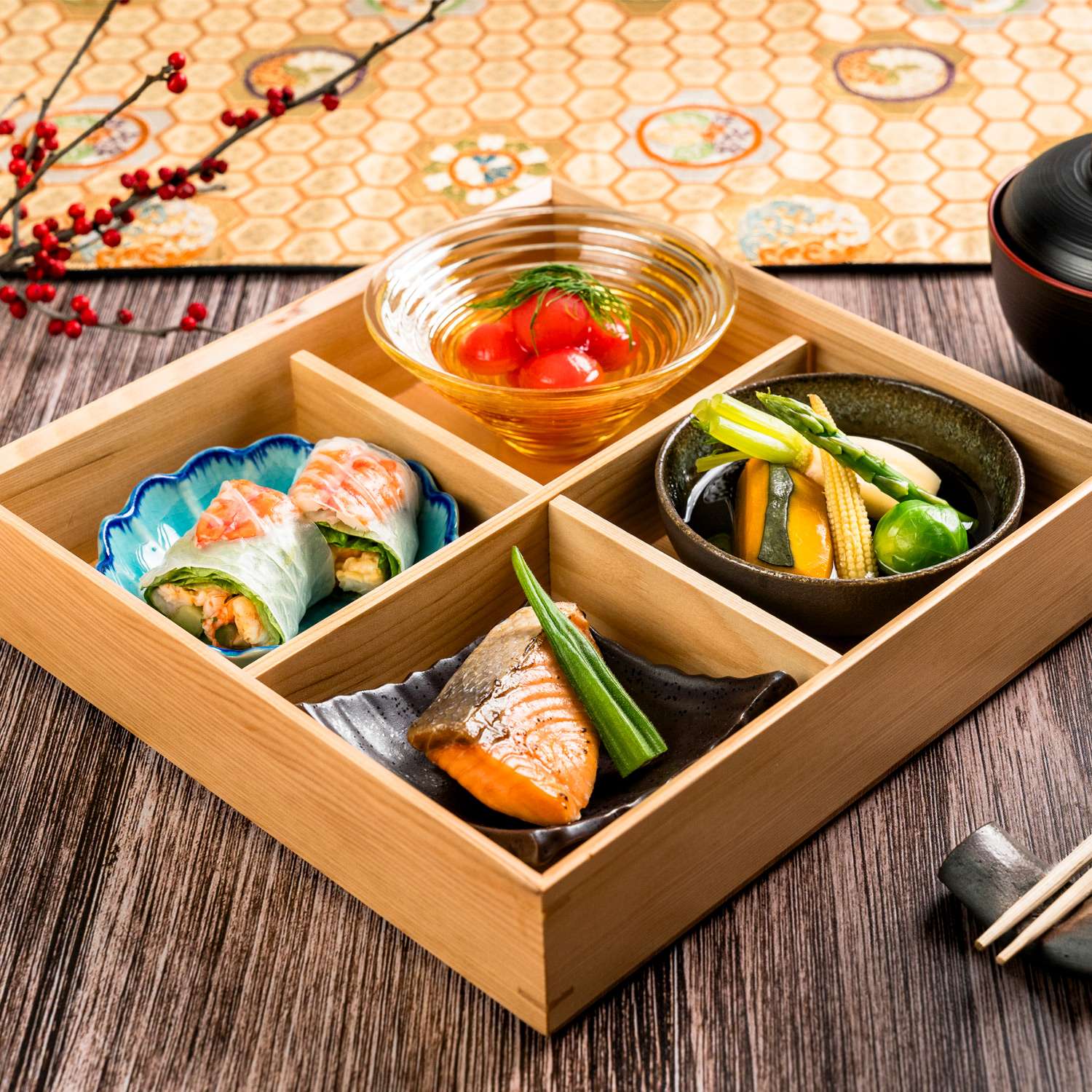 Wooden Kiwami 4 Divided Bento Box 10