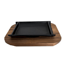 Cast Iron Steak Pan with Wooden Base