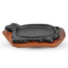 Ox Steak Pan w/ Dark Brown Wooden Base 13"