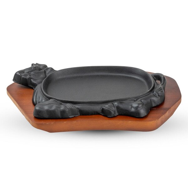 Image of Ox Steak Pan w/ Dark Brown Wooden Base 13" 1