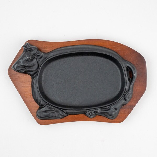 Image of Ox Steak Pan w/ Dark Brown Wooden Base 13" 3