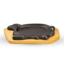 Ox Steak Pan w/ Light Beige Wooden Base 12.5"