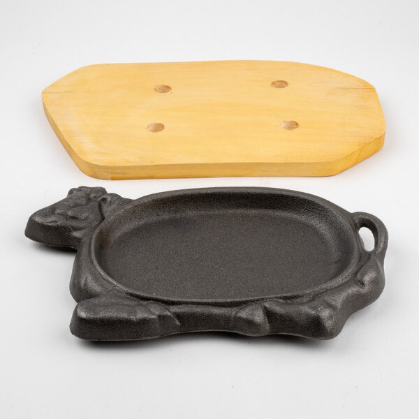 Image of Ox Steak Pan w/ Light Beige Wooden Base 12.5" 5
