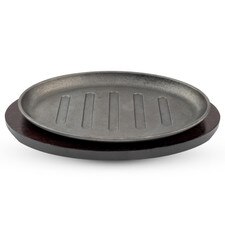 Cast Iron Steak Pan w/ Wooden Base 13.25"