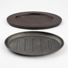 Cast Iron Steak Pan w/ Wooden Base 13.25" hover-image