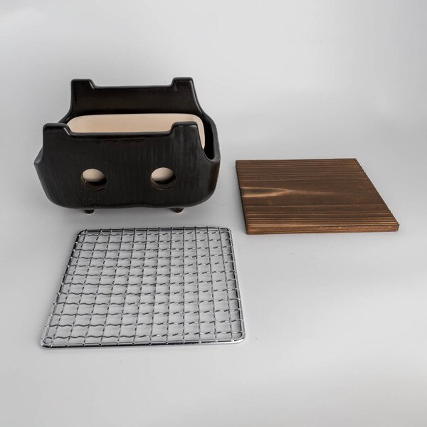 Image of Black Rectangular Charcoal Konro Grill 7" 4