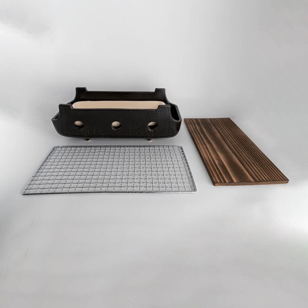 Image of Black Rectangular Charcoal Konro Grill 12.75" 4
