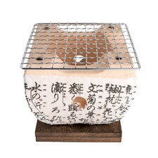 White Hida Konro Grill with Wooden Base Net Screen 5.5"