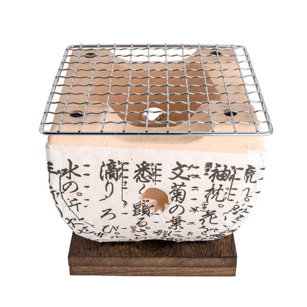 Image of White Hida Konro Grill with Wooden Base Net Screen 5.5" 1