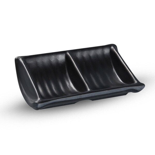 Image of Korin Satin Black Melamine Double Sauce Dish (Price By DZ)