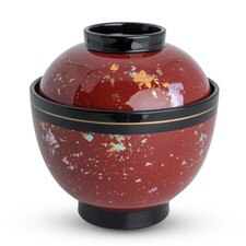 Resin Silver Red Leaf Lidded Soup Bowl 3.75"