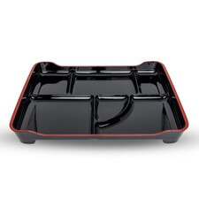 Bento Tray Black 14" (5 Compartment w/ Sauce Well, Stackable)