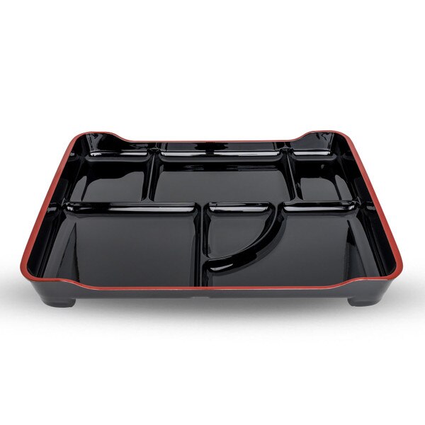 Image of Bento Tray Black 14" (5 Compartment w/ Sauce Well, Stackable) 1
